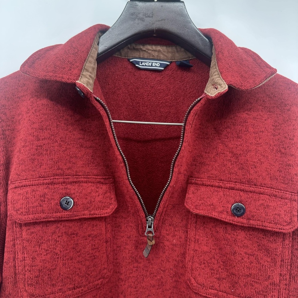Lands' End Jacket Mens Medium Red Fleece 1/4 Zip Collar Pullover Casual - Picture 8 of 10